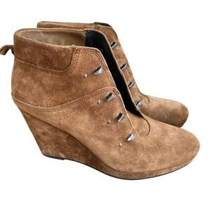 Via Spiga Women's Suede Brown Lace Up Wedge Ankle Bootie size 10